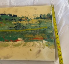 Green long original modern abstract resin art painting, 58 x 19 inches