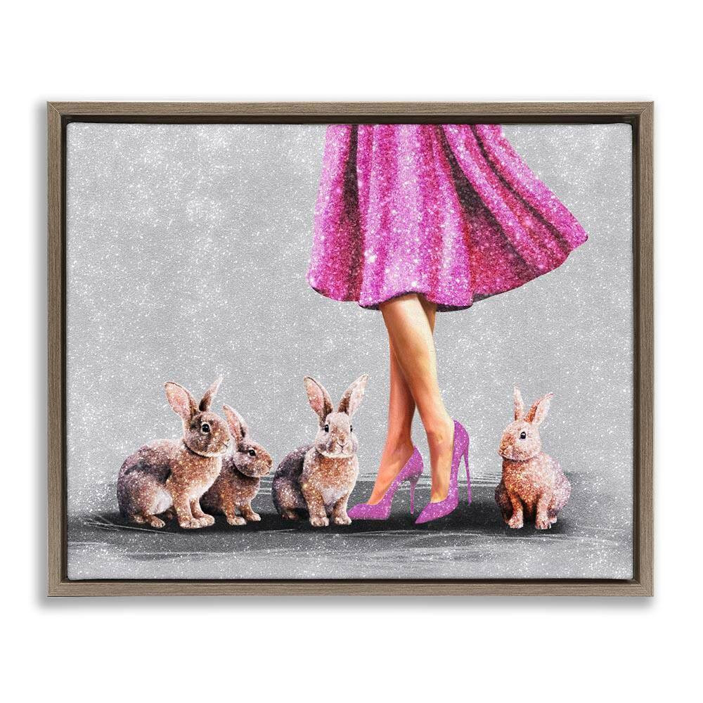 Chic Woman with Rabbits by Svetlana Aleynikova Brown Floater Frame People Graphi