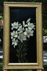 Antique Original Oil on Wood Panel of Easter Lilies Style of George Lambdin