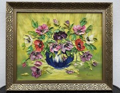 Unknown Expressionist Flower Still Life Oil Painting Impasto Vintage 59X49Cm