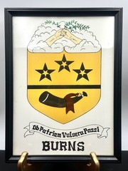 Beautiful Vintage Hand Painted BURNS Family Crest & Coat Of Arms 9” x 12”