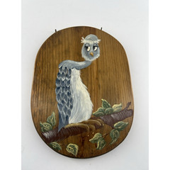 Vintage Hand Painted Art Oval Bird Painting on Wood Cottagecore Granny Country