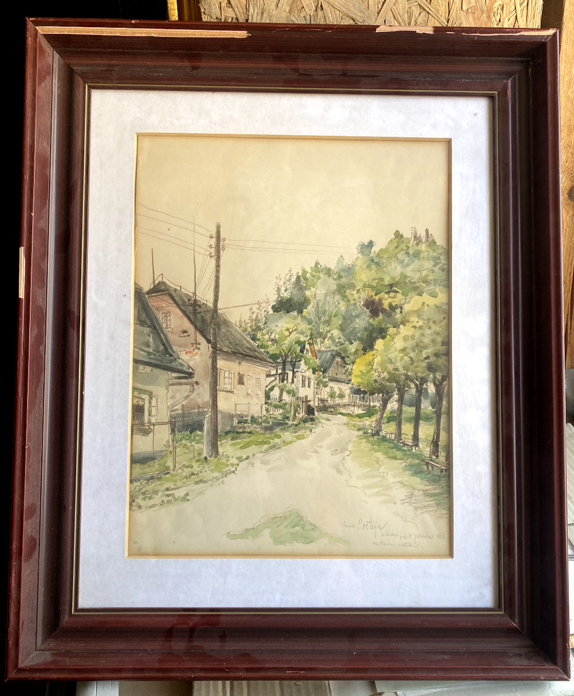 Watercolor Czech Republic Verso: Karel Silpoch Location Houses Antique Frame