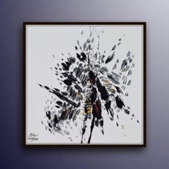 Abstract painting 35″, Black and white with bit red, yellow and brown, handmade