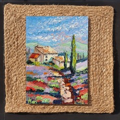 Lavender Field Cottage Painting Tuscany Landscape Original Oil Art