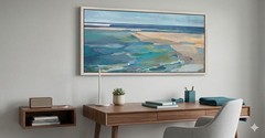 Oversized Panoramic Coastal Ocean Canvas Framed Art Blue Green Seascape 32X62