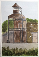 Original Watercolor Painting Nevada City CA Historic Firehouse Tower 10×7 Art