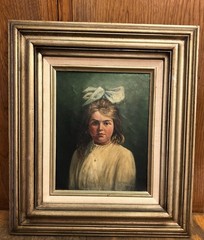 1915 Oil Painting of Little Girl Ribbon in hair Victorian by VOLLENWEIDER #1