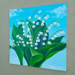Lilies of the valley Original painting on fiberboard Lily of the valley wall art