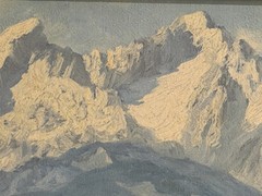 Vintage Heinz Theis 1894 -1966 Landscape Print On Board Framed Mountains Houses