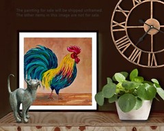 Rooster Painting Original Oil Artwork 100% Handmade Bird Art by Irene Pandin
