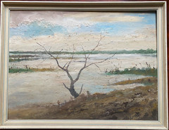 Oil painting riverside landscape with tree undergroup creek Kümmerlen