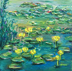 Water Lilies in a Pond Original Painting, No Frame, 12×12 cm