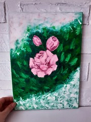 Original Rose Oil Painting Pink Flowers Wall Art Floral Canvas Art 16 x 12 in.