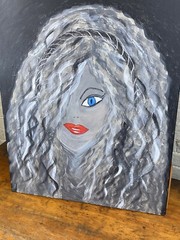 Vintage Painting „Nightlife Woman“ 24″ x 18″ Canvas on Stretcher, Acrylic Paint