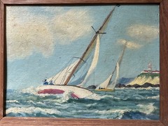 Vintage Sailing Boats Sailboat Regatta Lighthouse Ocean Scene Painting Conway ?