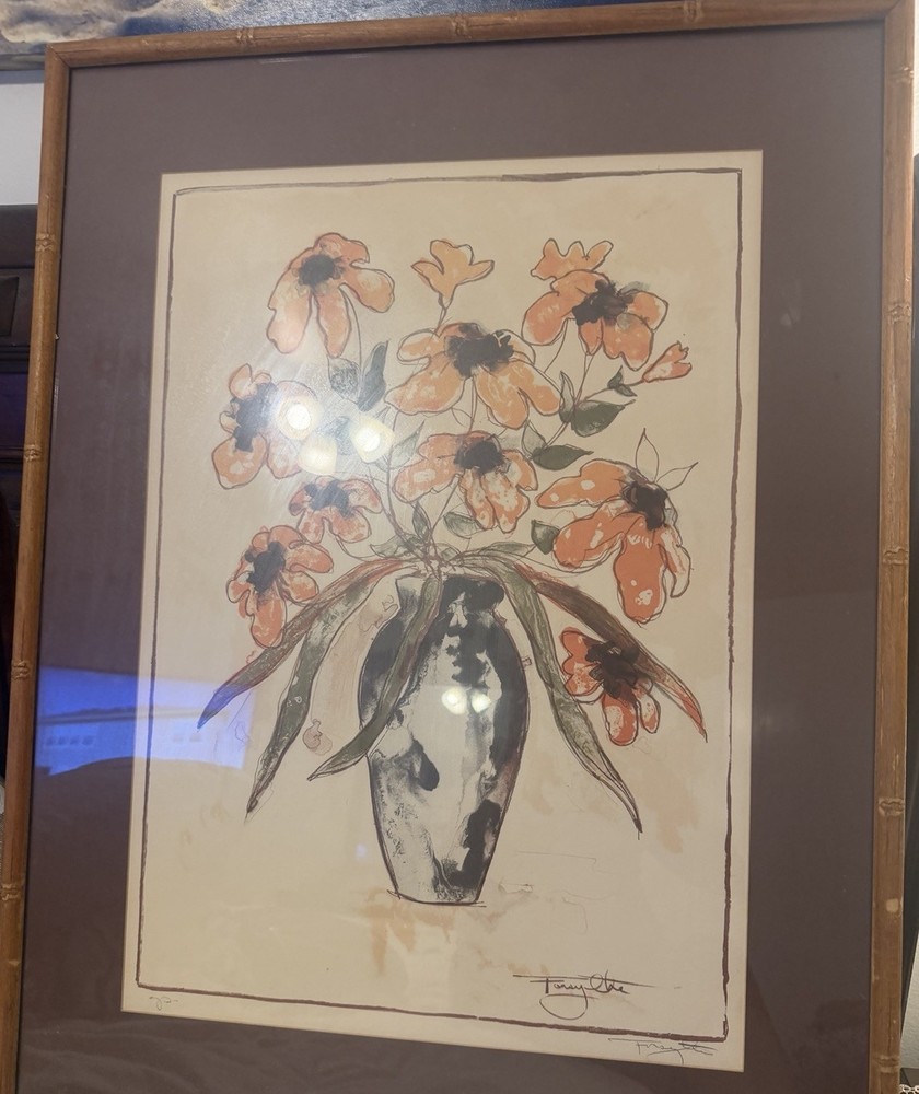 Vintage floral still life mid centure water color painting of flowers.