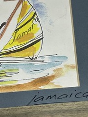 P. Henri Jamaican Souvenir Watercolor Framed And Signed Painting 4.75”x4.75”
