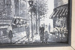 Original Notre Dame Paris Painting Framed French Street Scene 15×13 Vintage Art