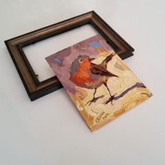 Robin Bird Painting Original Oil Art Semi Abstract Modern Colorful Small Artwork
