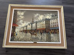 Vintage French Street Scene oil painting On Canvas signed framed large