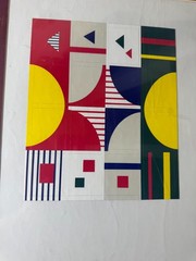 Vintage Geometric Abstract Mixed Media Composition Silver Tone Metal Framed