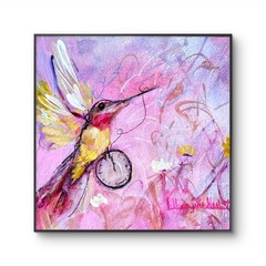 Ethereal Flutter 12″x12″ Abstract Oil Cradled Wood Expressionsim Hummingbird