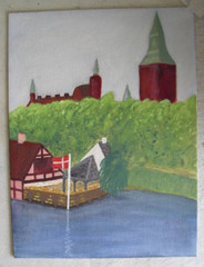 Original Vintage Painting on Canvas Board Switzerland Castle
