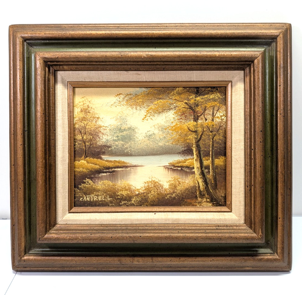 Signed Phillip Cantrell Vintage Oil Painting Framed Lake Autumn Scene