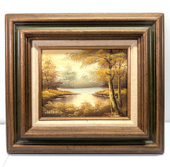 Signed Phillip Cantrell Vintage Oil Painting Framed Lake Autumn Scene