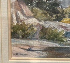 Jerrilyn Emison -Southwestern landscape with figures, signed original watercolor