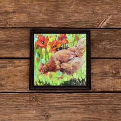 Chicken Painting Farm Bird Original Oil Painting 6×6