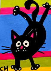 ACEO ORIGINAL CAT „YOGA CAT 1“ Acrylic BY CARMEN HYLTON