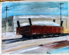 Portfolio of 6 watercolor of trains and rail yards in Libertyville, Ill. 1970’s