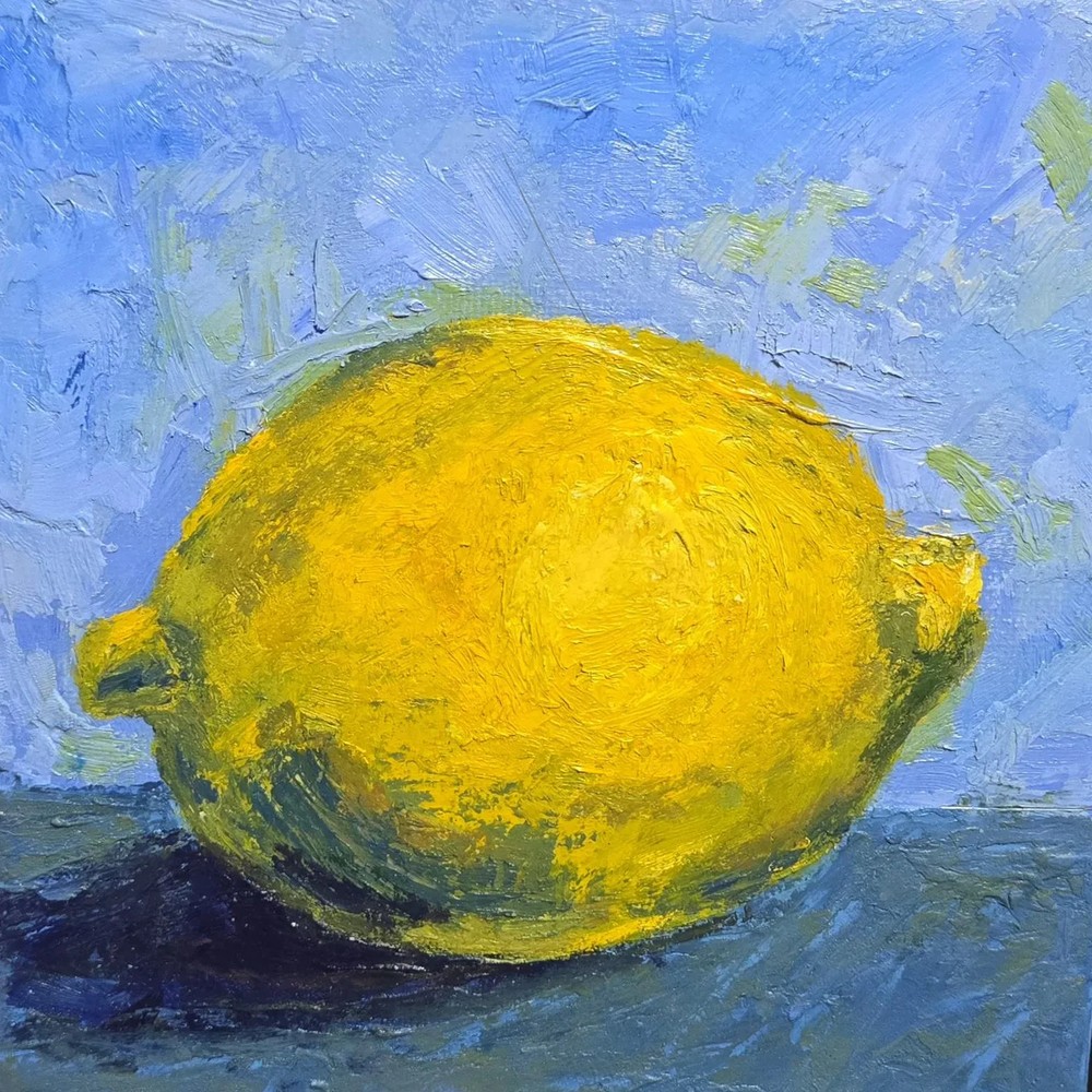 Original Lemon Oil Painting 6×6 Inches by Artist S. Saricos Contemporary Still