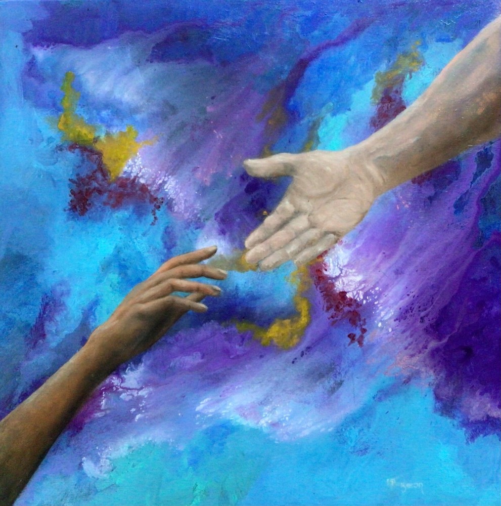 Oil Painting figurative 20″x20″x1.5″ Gallery Wrapped „In His Hands“