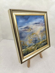 Original Oil Painting 6×6 in Framed Signed Autumn Forest Landscape Impasto Art