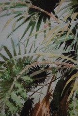 Vintage 1997 Framed Signed Diane Lary Watercolor Painting „Flamingo Palm“ 8X11