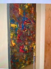 Original abstract oil painting on wood 24x 12×1.5 inches deep