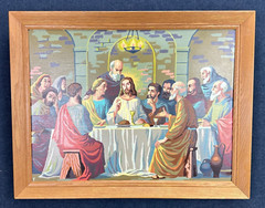 VTG JESUS Acrylic Painting Last Supper Mid Century Paint By Number Framed 1960s