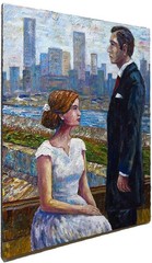 ORIGINAL OIL█PAINTING VINTAGE REALISM█ART SIGNED MAN LOVE DRESS POP FORMAL 30×24