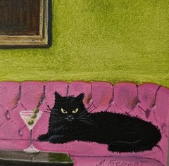 Original Black Cat Oil Painting Framed Miniature Art Cat Lover Gift Handmade Art