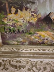Vintage oil painting signed S.Brandle, mountain landscape with lake