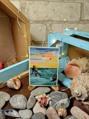 ACEO original oil painting signed art seascape #3 Ukraine artist