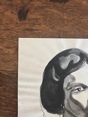 1930s Watercolor Woman Portrait On Paper 9 x 10 Monochrome Blacks Grays