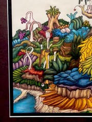 Original Oil Pastel Fantasy Landscape Donna Crotchett 1980 Signed Matted/Framed