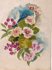 Pink Flowers 11 1/2″ x 9″ Oil Painting-1930s-Amalia Ludwig