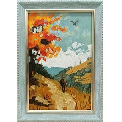 Autumn Nature Oil Painting Signed Original Art Frame Rural Landscape Meadow 4×6