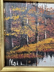 VTG Pair Signed Noel Oil Paintings on Board Forest Landscapes Gold Frames Ornate