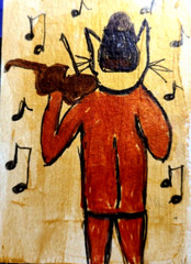 ORIGINAL ACEO PAINTING CAT BLACK MUSIC Miniature ART Card By Carole Collins